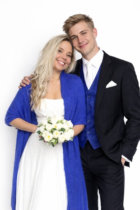 Königsblaues Brautschal, weiches und seidiges gestricktes Brautjungfern-Schal, VB27